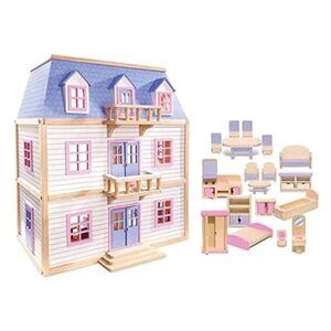 Melissa & Doug Multi-Level Dollhouse Wooden Multi-Story Pretend Play Dollhouse